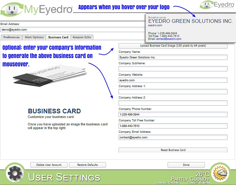 Custom business card on mouseover