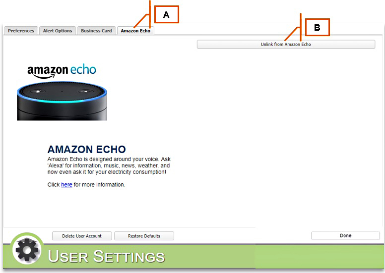 MyEyedro User Settings Amazon Echo Tab