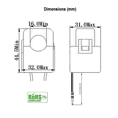 100 Amp Split Core Current Sensor Dimensions