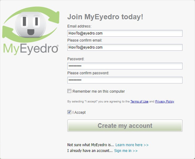 Create MyEyedro Password