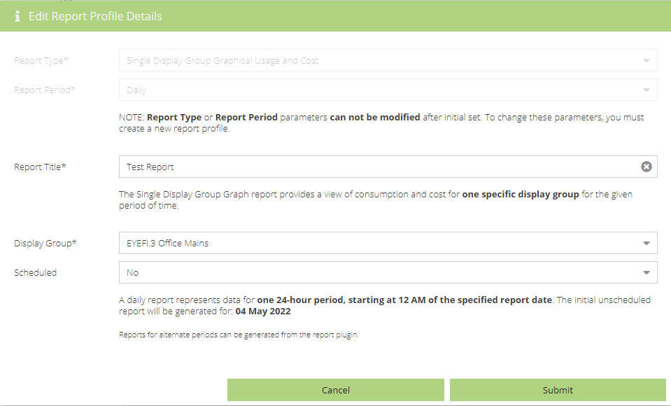 Overview of Report Profile edit dialog box