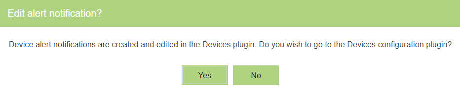 Alerts configuration prompt to redirect user to Devices configuration page.