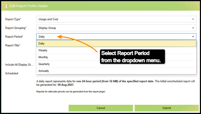 MyEyedro Reports Configuration time interval.