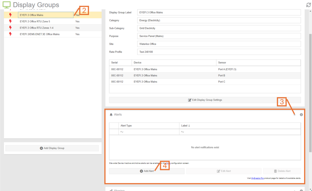 Device active or inactive alerts for a display group