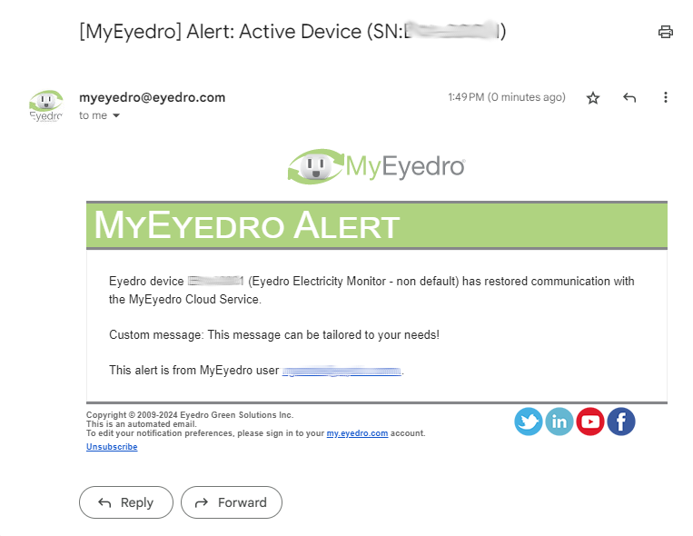 Sample MyEyedro alert