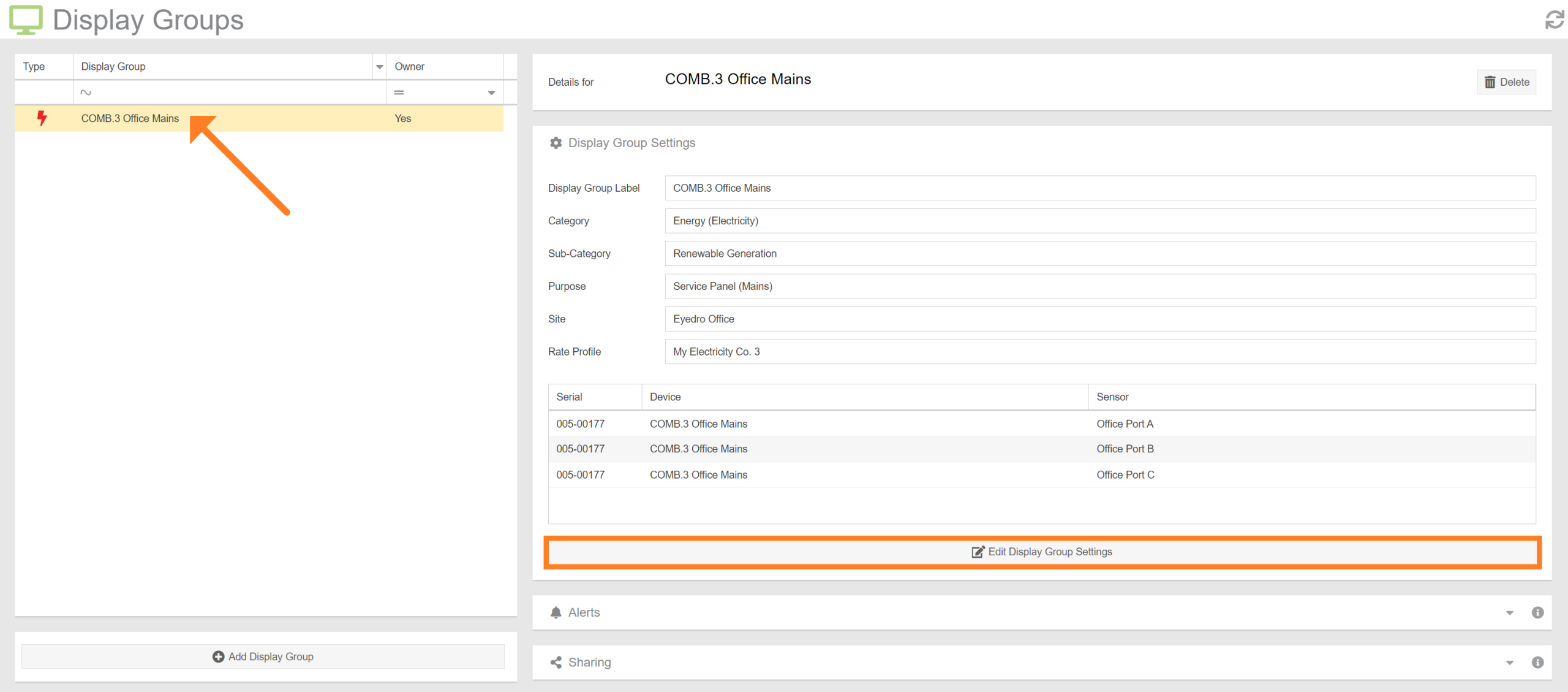Display Group Configuration Edit
