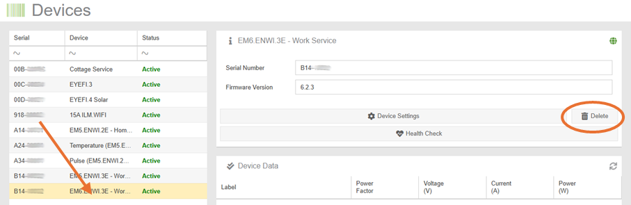 Delete an existing Device