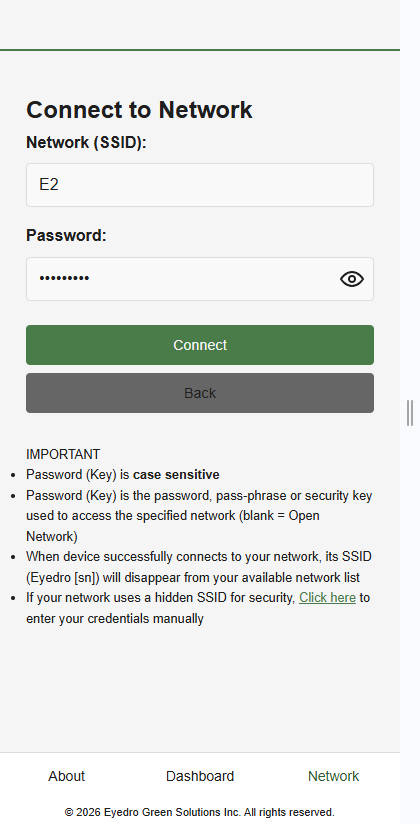 Wi-Fi Setup: Network password