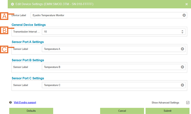 Device Settings for Legacy Temperature Monitors