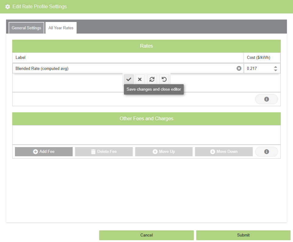 Example Blended Fixed Rate Electricity Rate Profile