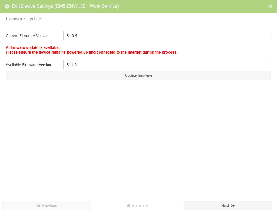 Wizard - Firmware Update page