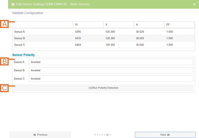 Single-Phase Electricity Monitor Settings - Validate Configuration Page
