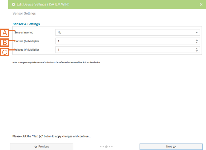 Inline Electricity Monitor Settings - Sensor Settings Page