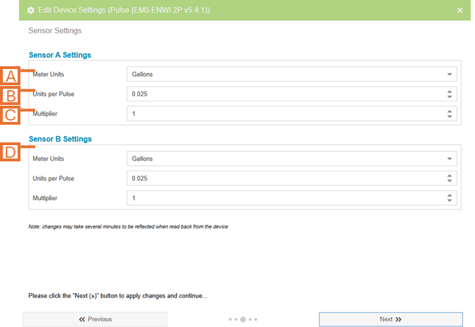 Pulse Monitor Settings - Sensor Settings Page