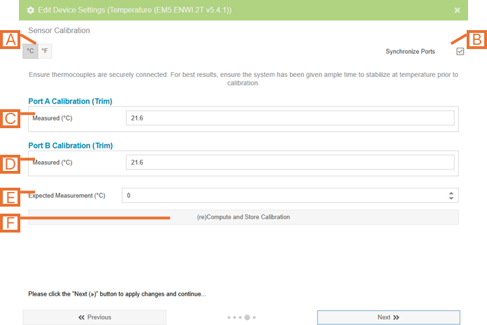 Temperature Monitor Settings - Sensor Calibration Page