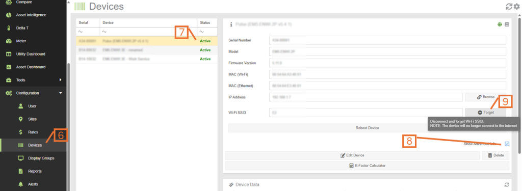 Devices Config: Forget Wi-Fi Network Settings