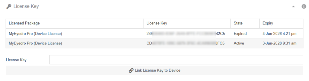 Devices Config: License Key Panel with Extended License