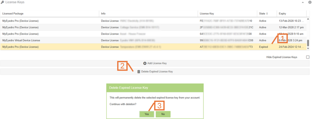User Config: Delete an Expired License Key