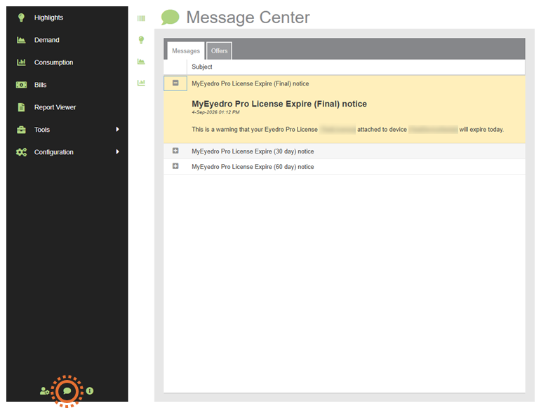 MyEyedro Message Center Plugin